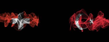 Siyah arka planda İsviçre ve Türkiye bayrakları, İsviçre - Türkiye Smoke Flag