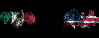 Siyah arka planda Meksika ve Usa bayrakları, Meksika vs Usa Smoke Flag