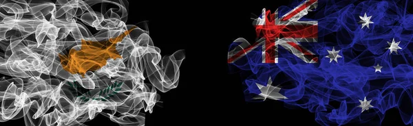 Прапори Кіпру Австралії Чорному Тлі Кіпр Проти Австралії Smoke Flag — стокове фото