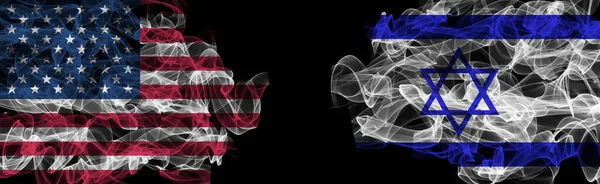 Flags Usa Israel Black Background Usa Israel Smoke Flag — Stock Photo, Image