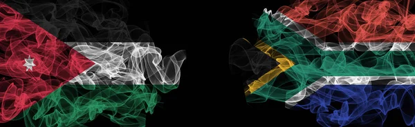 Flags Jordan South Africa Black Background Jordan South Africa Smoke — Stock Photo, Image