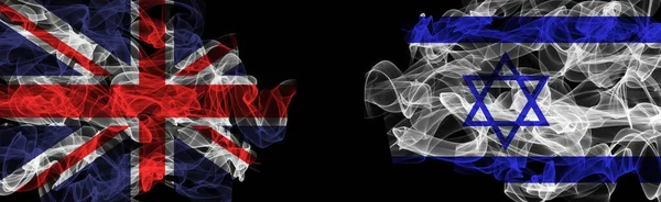 Flags of Union Jack and Israel on Black background, Union Jack vs Israel Smoke Flag