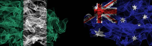 Vlaggen Van Nigeria Australië Zwarte Achtergrond Nigeria Australië Smoke Flag — Stockfoto
