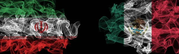 Flaggor Iran Och Mexiko Svart Bakgrund Iran Mexiko Smoke Flag — Stockfoto