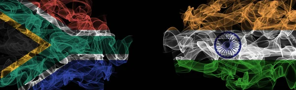 Flags of South Africa and India on Black background, South Africa vs India Smoke Flag