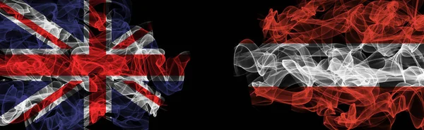 Flags of Union Jack and Austria on Black background, Union Jack vs Austria Smoke Flag