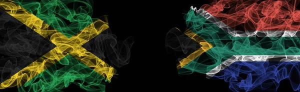 Flags of Jamaica and South Africa on Black background, Jamaica vs South Africa Smoke Flag