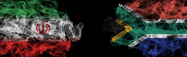 Прапори Ірану Південної Африки Чорному Тлі Іран Проти Пар Smoke — стокове фото