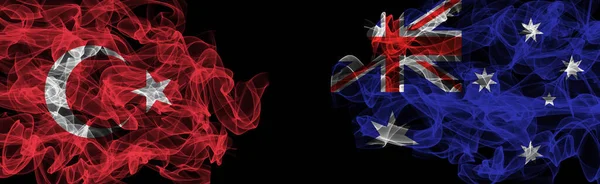 Flags Turkey Australia Black Background Turkey Australia Smoke Flag — Stock Photo, Image