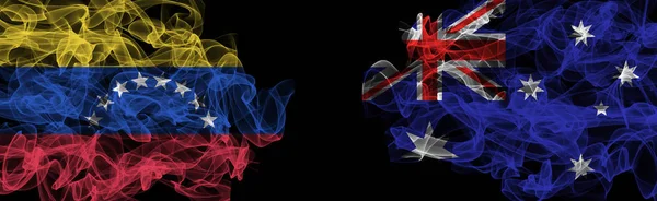 委内瑞拉和澳大利亚黑底国旗 委内瑞拉对澳大利亚烟旗 — 图库照片