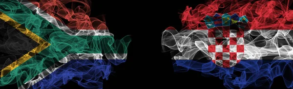 Flags of South Africa and Croatia on Black background, South Africa vs Croatia Smoke Flag