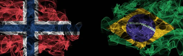 Flags Norway Brazil Black Background Norway Brazil Smoke Flag — Stock Photo, Image