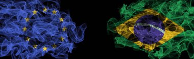 Siyah arka planda Eu ve Brezilya bayrakları, Eu vs Brazil Smoke Flag