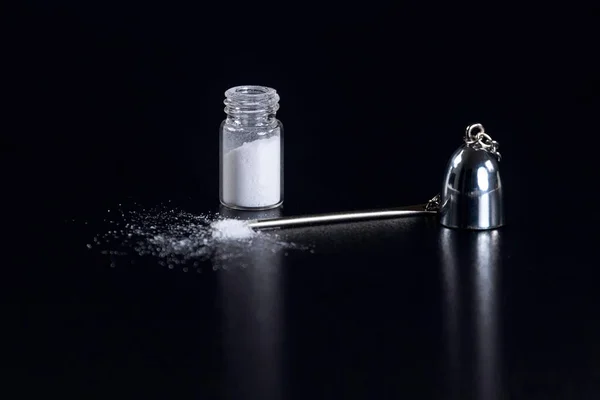 Cocaine Black Background Cocaine Bottle — Stock Photo, Image