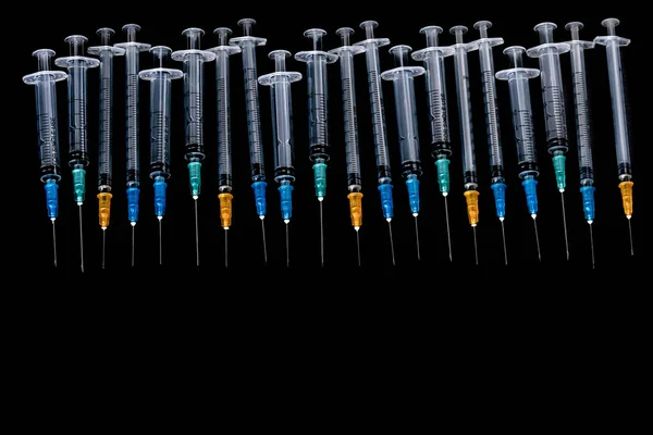 Medical Syringes Needle Black Background Close Syringe Health Care 컨셉트 — 스톡 사진