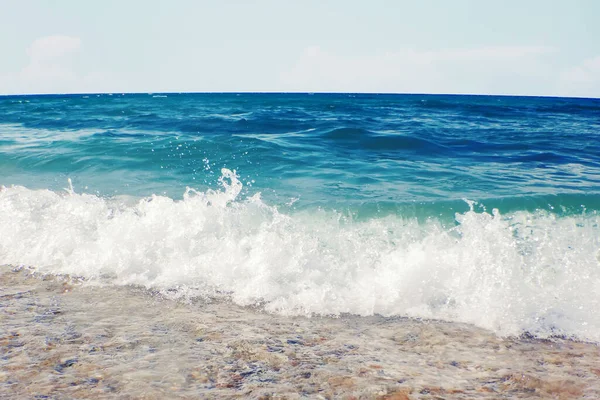 Soft Wave Blue Ocean Sandy Beach Background — Stock Photo, Image