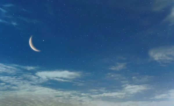 Νυχτερινός Ουρανός Και Φεγγάρι Αστέρια Ραμαζάνι Καρίμ Εορτασμός — Φωτογραφία Αρχείου