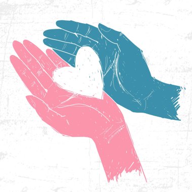 Kalp holding iki eller. Vintage bir tarzda çizilmiş