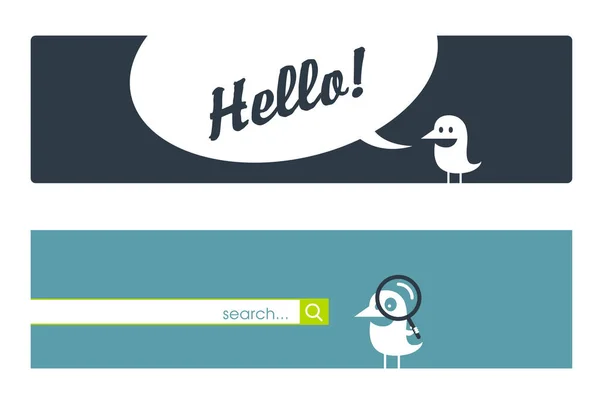 互联网与有趣可爱的小鸟的设计元素 — 图库矢量图片