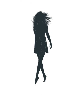 Sketch of a girl walking with an easy gait, hardly touching the ground ... clipart