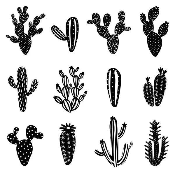 Cactus silhouette illustration set — Stock Vector