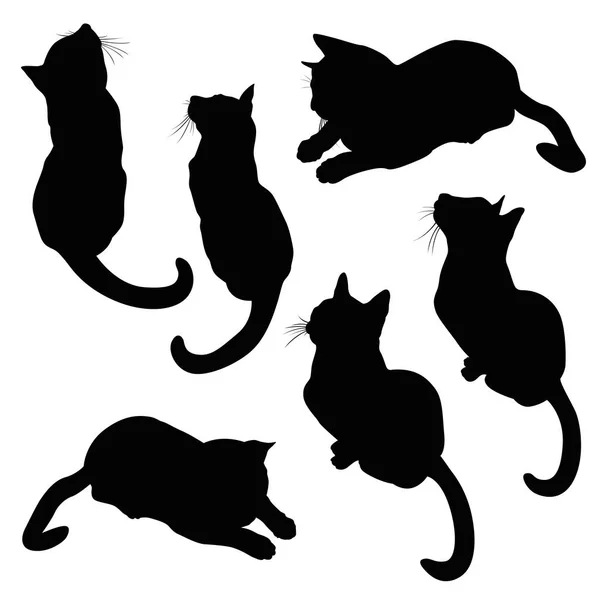 Набор иллюстраций силуэта кота Векторная Графика
