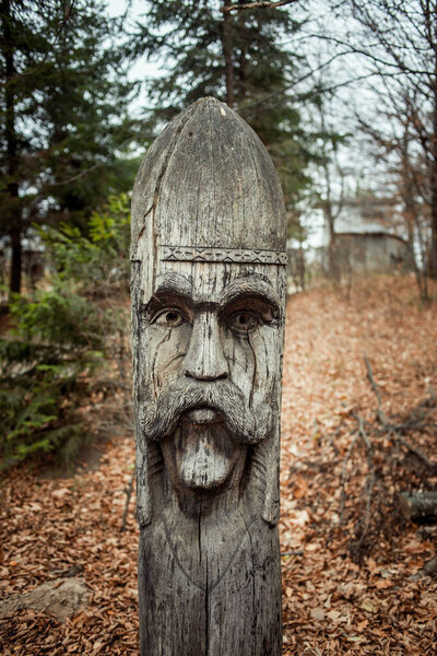 Заброшенная деревянная скульптура в Карпатах
