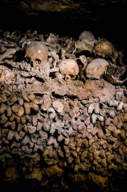 Paris Catacombs'ta kafatasları ve kemikler, Fransa.