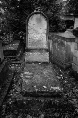 Paris, Fransa - 18 Kasım 2019: Pere Lachaise mezarlığında mezarlar ve mahzenler
