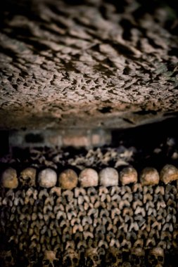 Paris Catacombs'ta kafatasları ve kemikler, Fransa.
