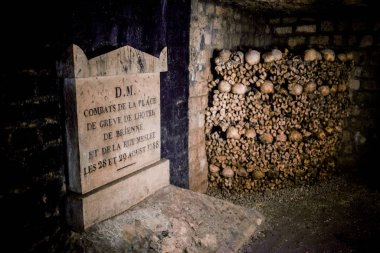 Paris Catacombs'ta kafatasları ve kemikler, Fransa.
