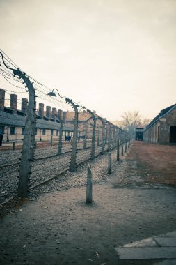 Auschwitz, Polonya - 25 Kasım 2019. Auschwitz toplama kampının bir parçası.