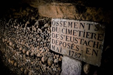 Paris Catacombs'ta kafatasları ve kemikler, Fransa.