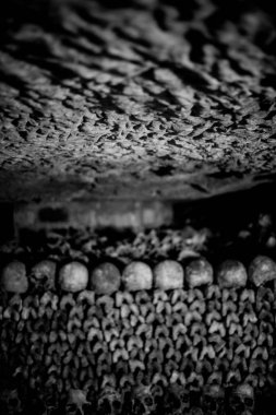 Paris Catacombs'ta kafatasları ve kemikler, Fransa.