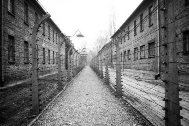 Auschwitz, Polonya - 25 Kasım 2019. Auschwitz toplama kampının bir parçası.