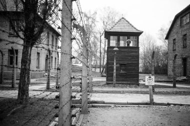 Auschwitz, Polonya - 25 Kasım 2019. Auschwitz toplama kampının bir parçası.