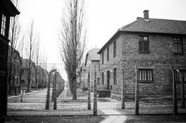 Auschwitz, Polonya - 25 Kasım 2019. Auschwitz toplama kampının bir parçası.