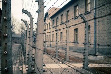 Auschwitz, Polonya - 25 Kasım 2019. Auschwitz toplama kampının bir parçası.