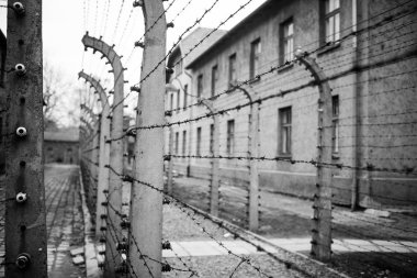 Auschwitz, Polonya - 25 Kasım 2019. Auschwitz toplama kampının bir parçası.