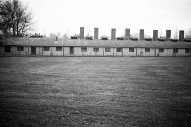 Auschwitz, Polonya - 25 Kasım 2019. Auschwitz toplama kampının bir parçası.