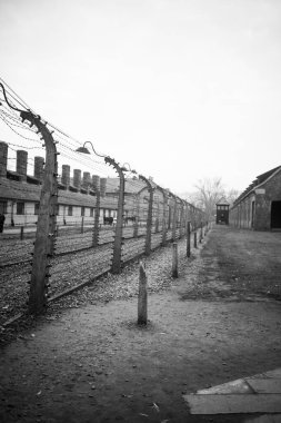 Auschwitz, Polonya - 25 Kasım 2019. Auschwitz toplama kampının bir parçası.