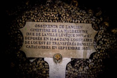 Paris Catacombs'ta kafatasları ve kemikler, Fransa.