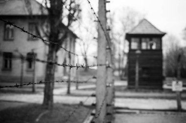 Auschwitz, Polonya - 25 Kasım 2019. Auschwitz toplama kampının bir parçası.
