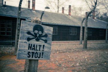 Auschwitz, Polonya - 25 Kasım 2019. Auschwitz toplama kampının bir parçası.