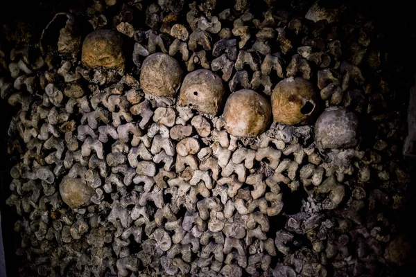 Paris Catacombs Kafatasları Kemikler Fransa — Stok fotoğraf