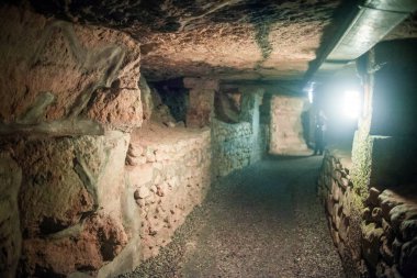 Paris Catacombs'ta kafatasları ve kemikler, Fransa.