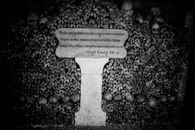 Paris Catacombs'ta kafatasları ve kemikler, Fransa.