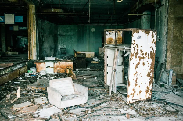 Abandonaron Tienda Comestibles Dejaron Basura Zona Exclusión Chernobyl Pripyat —  Fotos de Stock