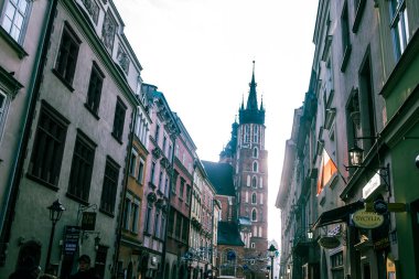 Krakow Polonya - 25.11.2019 Krakow 'un merkezinde eski bir kasaba