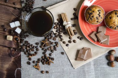 Kahve çikolata ve kruvasan ile